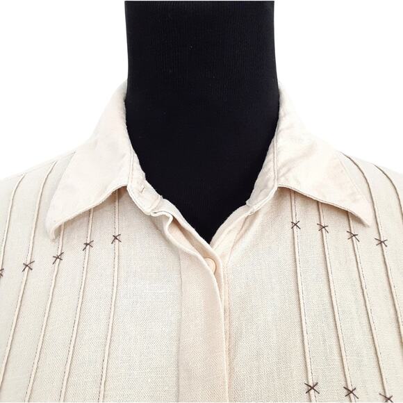 Vintage 1980s Linen Blend Tunic Top Lagenlook Bohemian Button Down M Festival - Picture 3 of 11